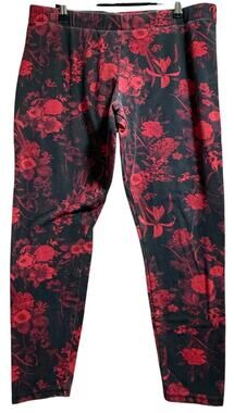 C Label Black and Red Floral Leggings - Size Large